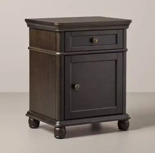 wide belt sander finished dark oak wooden nightstand furniture