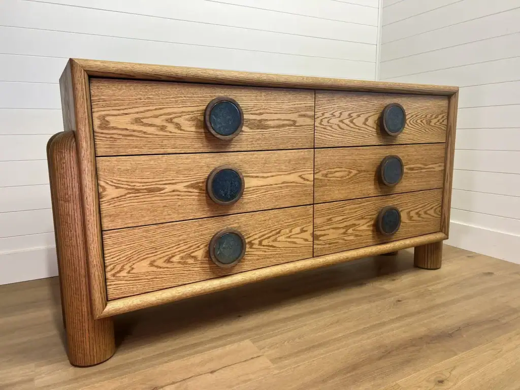 wide belt sander sanded oak wooden chest of drawers