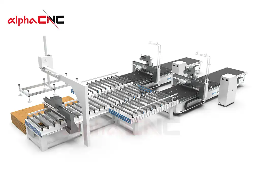 wood cnc router double station automated wood panel cutting production line