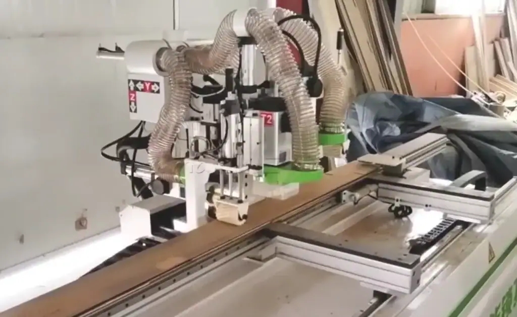 wood door making machine multi-spindle wood door processing working scene